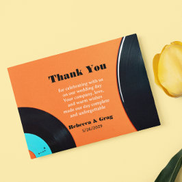 Tarjeta De Agradecimiento Boda de registro de vinilos retro. Gracias