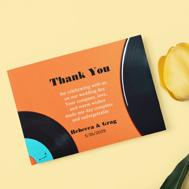 Tarjeta De Agradecimiento Boda de registro de vinilos retro. Gracias (Subido por el creador)