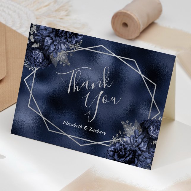 Tarjeta De Agradecimiento Boda de Relieve metalizado azul de la Marina Geomé (Subido por el creador)