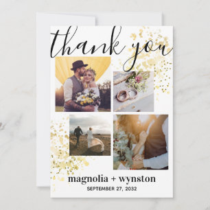 Tarjeta De Agradecimiento Boda de Relieve metalizado dorado fotográfico mode