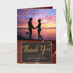 Tarjeta De Agradecimiento boda De Resumen Elegante De Oro De Borgoña 🤵
