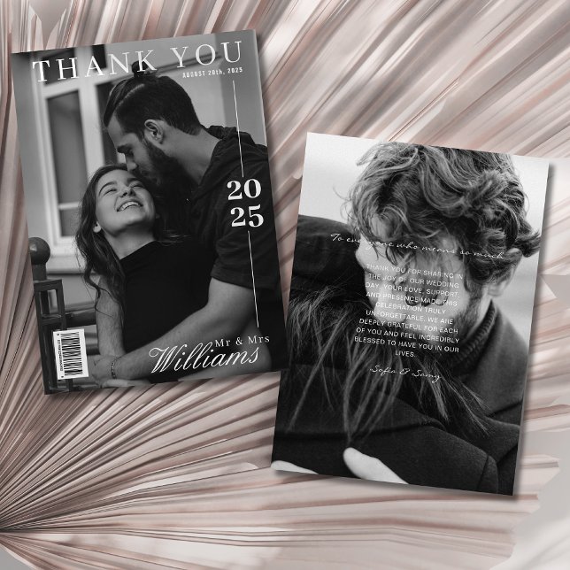 Tarjeta De Agradecimiento Boda de revista en blanco y negro (Subido por el creador)