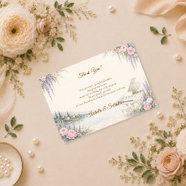 Tarjeta De Agradecimiento Boda de Romance al Piano junto al Lago Lujoso
