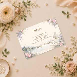 Tarjeta De Agradecimiento Boda de Romance al Piano junto al Lago Lujoso