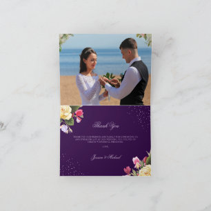 Tarjeta De Agradecimiento Boda de rosa amarillo morado floral vintage