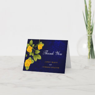 Tarjeta De Agradecimiento Boda de Rosa Azul Oscuro y Amarillo Caléndula