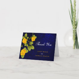 Tarjeta De Agradecimiento Boda de Rosa Azul Oscuro y Amarillo Marigold