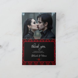 Tarjeta De Agradecimiento Boda de Rosa de Damasco Roja Gótica
