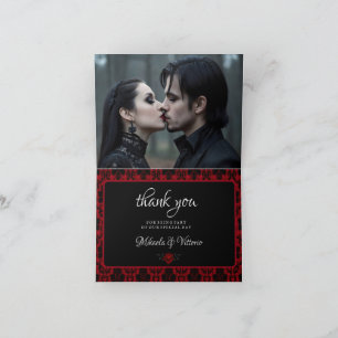 Tarjeta De Agradecimiento Boda de Rosa de Damasco Roja Gótica