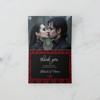 Tarjeta De Agradecimiento Boda de Rosa de Damasco Roja Gótica