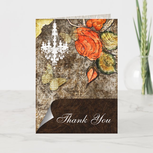 Tarjeta De Agradecimiento Boda de Rosa de Moda Rústica Brown (Anverso)