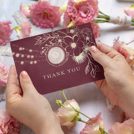 Tarjeta De Agradecimiento Boda de Rosa Dorado y Burgundy