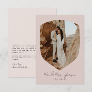 Tarjeta De Agradecimiento Boda de Rosa Foto Enmarcada con Letra a Mano Elega
