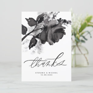 Tarjeta De Agradecimiento Boda de Rosa negro acuarela moderna