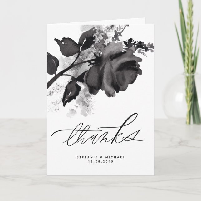 Tarjeta De Agradecimiento Boda de Rosa negro acuarela moderna (Anverso)