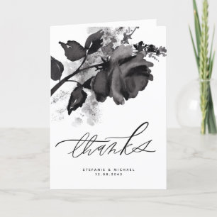 Tarjeta De Agradecimiento Boda de Rosa negro acuarela moderna
