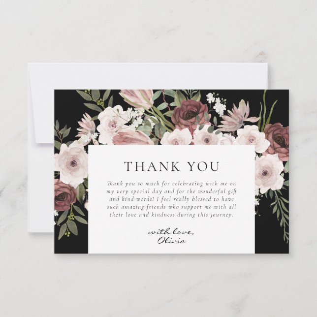Tarjeta De Agradecimiento Boda de Rosa Polvorienta Malhumorada Floral (Anverso)