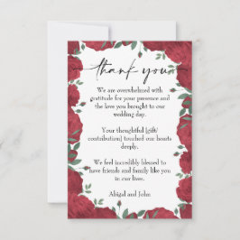 Tarjeta De Agradecimiento Boda de rosa roja 