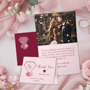 Tarjeta De Agradecimiento Boda de Rosa Rubor y Rojo Carmesí