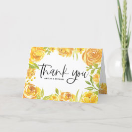Tarjeta De Agradecimiento Boda de rosas amarillas y peonies color de agua
