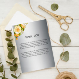 Tarjeta De Agradecimiento Boda de rosas amarillo y plata