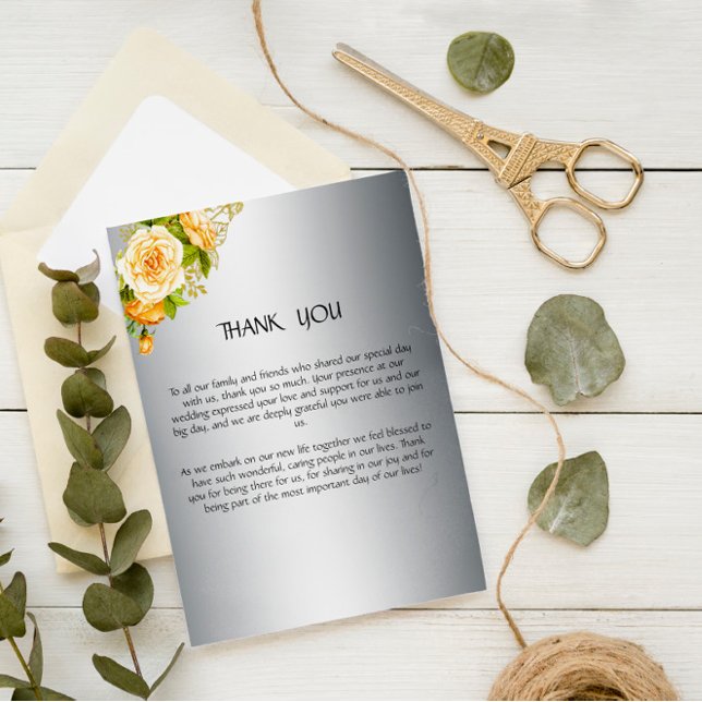 Tarjeta De Agradecimiento Boda de rosas amarillo y plata (Subido por el creador)