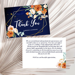 Tarjeta De Agradecimiento Boda de rosas blancas naranja azul de la marina