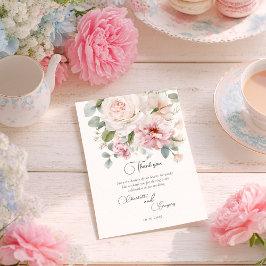 Tarjeta De Agradecimiento Boda de rosas de acuarela floral romántica