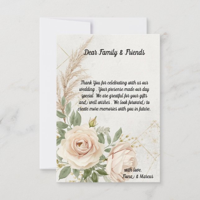 Tarjeta De Agradecimiento Boda de Rosas de Boho Rústico Clásico (Anverso)