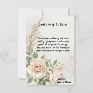 Tarjeta De Agradecimiento Boda de Rosas de Boho Rústico Clásico