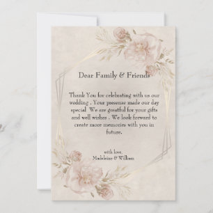 Tarjeta De Agradecimiento Boda de Rosas Polvorientas Rosadas Rústicas y Flor