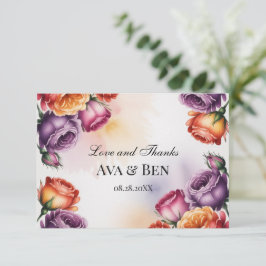 Tarjeta De Agradecimiento Boda de rosas púrpura naranja y rojo festivas