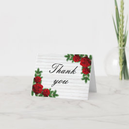 Tarjeta De Agradecimiento Boda De Rosas Rojas Y Ramas De Pino