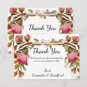 Tarjeta De Agradecimiento Boda de rosas rosadas florales de Victoria 