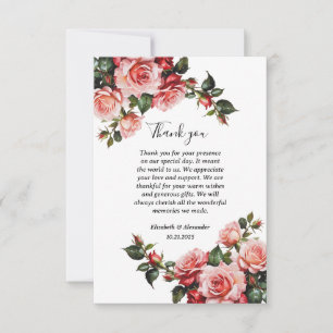 Tarjeta De Agradecimiento Boda de rosas rosadas y rojas rosadas y morbosas