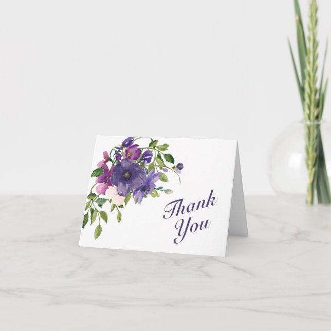 Tarjeta De Agradecimiento Boda de Rosas salvajes Blue Violet (Anverso)