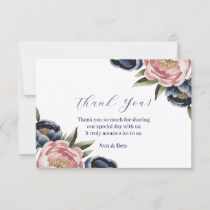 Tarjeta De Agradecimiento Boda de Rubor y Marina Blue Peony