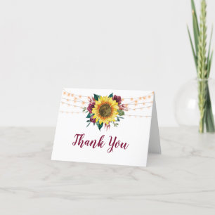 Tarjeta De Agradecimiento Boda de Rustic Sunflower Floral String Lights