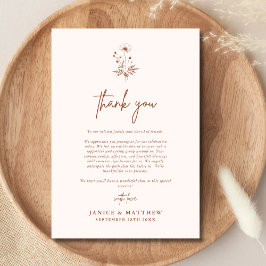 Tarjeta De Agradecimiento Boda de Rustic Wildflower Terracotta Boho