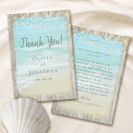 Tarjeta De Agradecimiento Boda de Rustic Wood Aqua Blue Beach