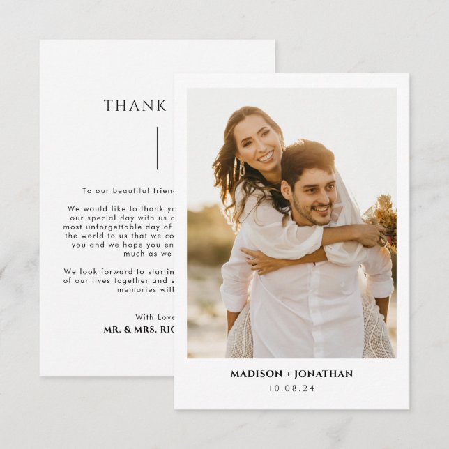 Tarjeta De Agradecimiento Boda de script minimalista (Anverso / Reverso)