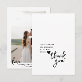 Tarjeta De Agradecimiento Boda de script simple Mensaje Photo You Card