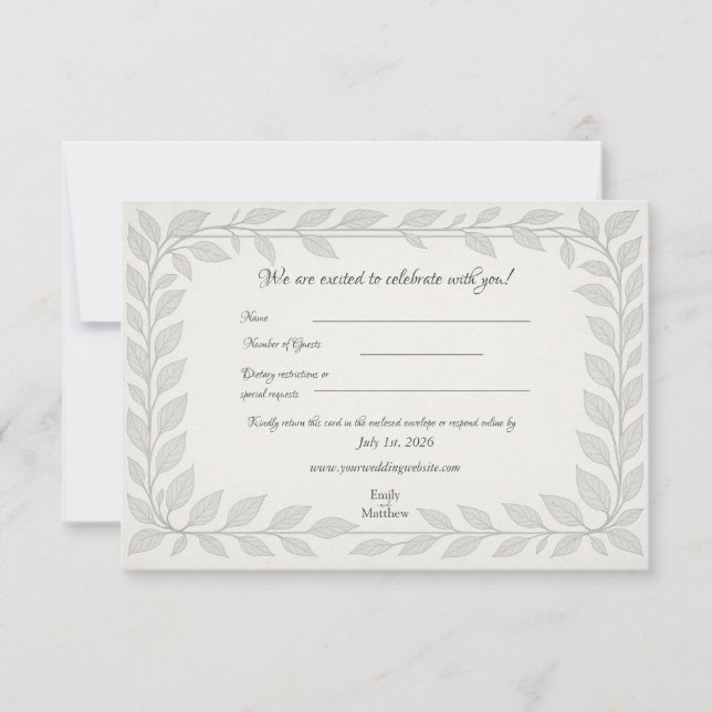 Tarjeta De Agradecimiento Boda de Silverleaf Elven - Diseño de Respuesta Hoj (Anverso)