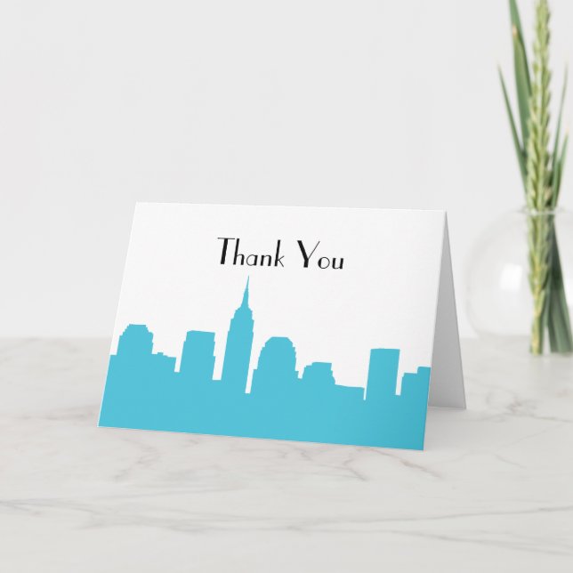 Tarjeta De Agradecimiento Boda de Skyline de NYC Gracias Cartas (Anverso)