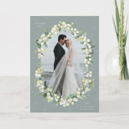 Tarjeta De Agradecimiento Boda de Snowberry verde + Eucalyptus foto doblada