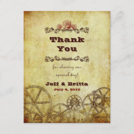 Tarjeta De Agradecimiento Boda de Steampunk de Faux Antique Gold