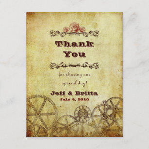 Tarjeta De Agradecimiento Boda de Steampunk de Faux Antique Gold