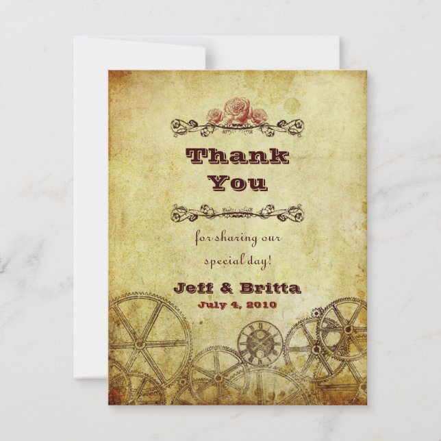 Tarjeta De Agradecimiento Boda de Steampunk de Faux Antique Gold (Anverso)