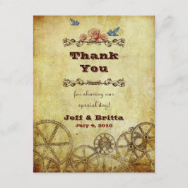 Tarjeta De Agradecimiento Boda de Steampunk de Faux Antique Gold