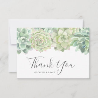 Tarjeta De Agradecimiento Boda de suculentos de color verde botánico
